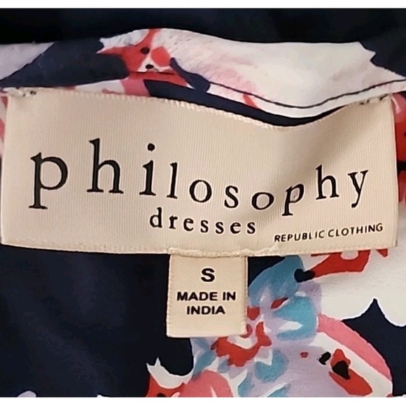 Blue Ruffle Floral Shift Dress Womens‎ Small Short Tie Neck Line Philosophy - Picture 6 of 9